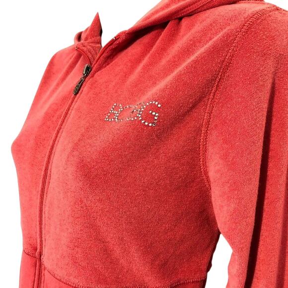Bcbg MaxAzria Womens Y2K Terry Cloth Full Zip Hoodie Rhinestone Logo Jacket XS - Picture 3 of 8